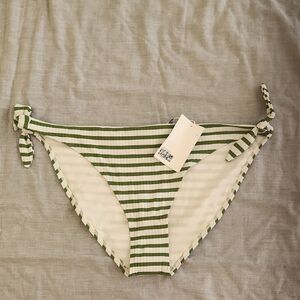 NWT &Other Stories Green and White Striped Bikini Bottom with Side Ties Size 10